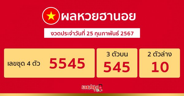 ผลหวยฮานอย 25/02/67 -"Hanoi lottery results 25/02/67"
