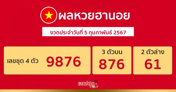 ผลหวยฮานอย 5/02/67 -"Hanoi lottery results 5/02/67"
