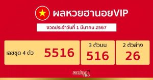 ผลหวยฮานอยVIP 1/03/67-"Hanoi VIP lottery results 1-3-67"