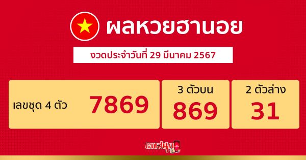 ผลหวยฮานอย 29/03/67-"Hanoi lottery results 29-03-67"