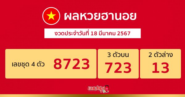 ผลหวยฮานอย 18/03/67-"Hanoi lottery results"