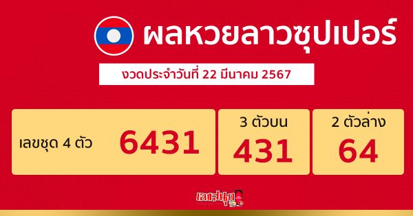 ผลหวยลาวซุปเปอร์ 22/03/67-"Lao Super Lottery results"