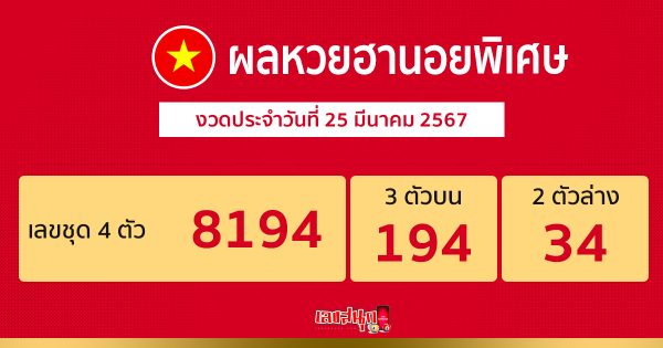 ผลหวยฮานอยพิเศษ 25/03/67-"Special Hanoi lottery results 25 03 67"