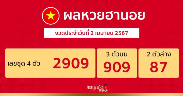 ผลหวยฮานอย 2/04/67-"Hanoi lottery results 2-04-67"