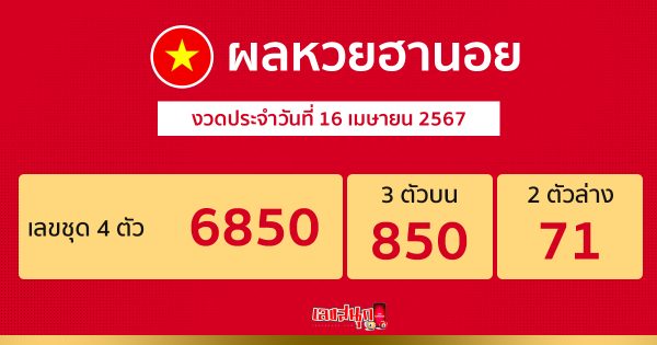 ผลหวยฮานอย 16/04/67-"Hanoi lottery results 16/04/67"