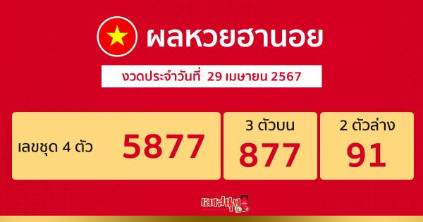 ผลหวยฮานอย 29/04/67 -"Hanoi lottery results 29-04-67"
