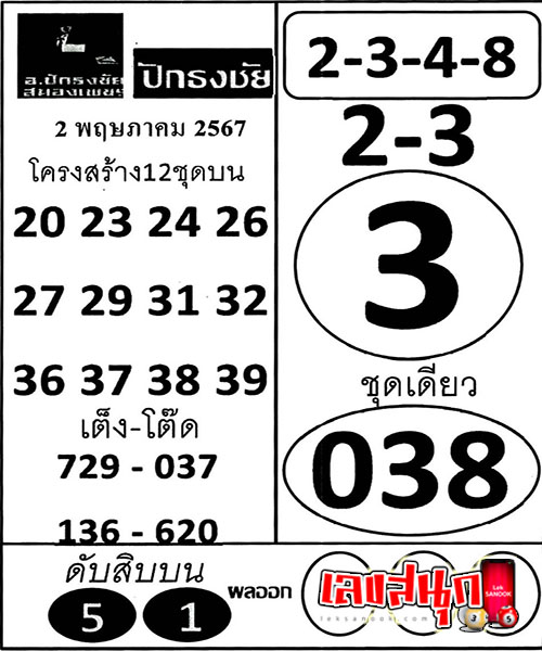 เลขปักธงชัยบน-ล่าง 2 5 67-"Pak Thong Chai numbers top-bottom-2 5 67"