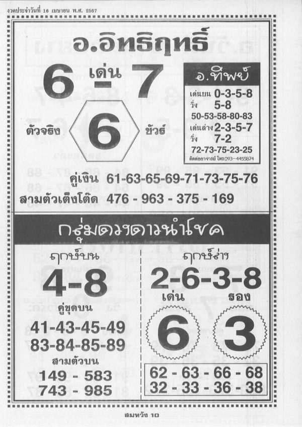 เลขอ.อิทธิฤทธิ์ 16 4 67 -"A. Itthirit's number 16 4 67"