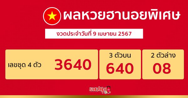 ผลหวยฮานอยพิเศษ 9/04/67 -"Special Hanoi lottery results 9/04/67"