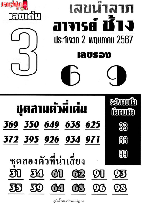 เลขอาจารย์ช้าง 2 5 67 -"Master Chang's number 2 5 67"