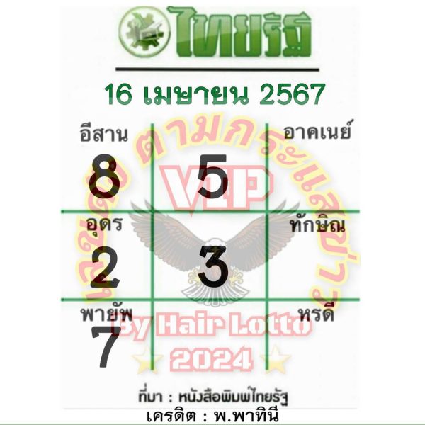 หวยไทยรัฐ 16 4 67-"famous people's fun numbers"