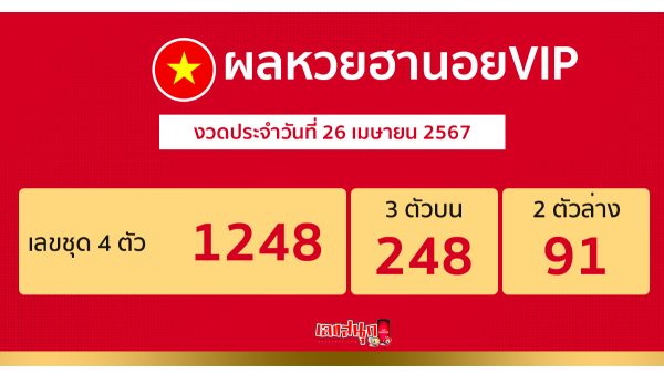 ผลหวยฮานอยVIP 26/04/67-"Hanoi VIP lottery results 260467"