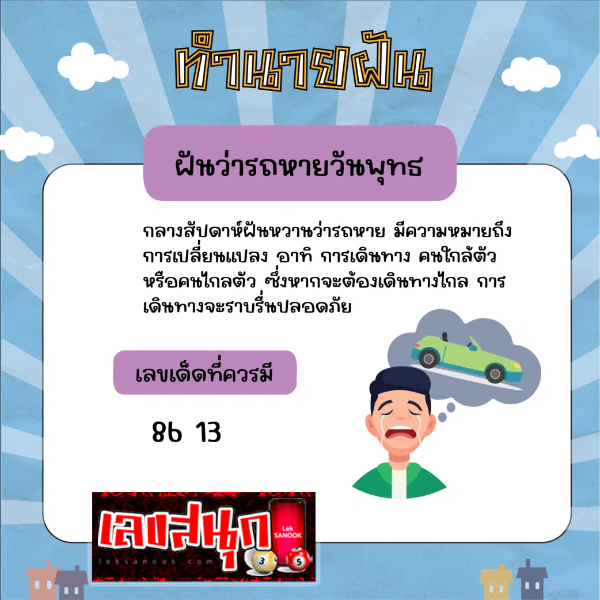 ฝันว่ารถหาย วันพุธ -"Dreamed that the car disappeared on Wednesday"