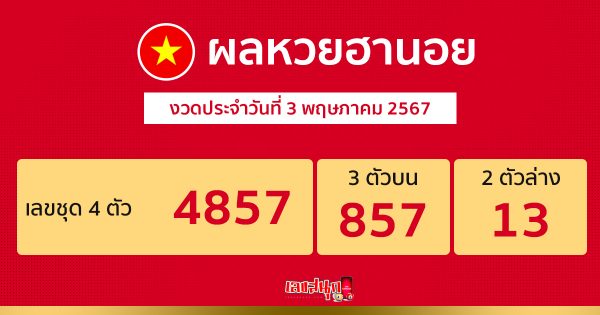 ผลหวยฮานอย 3/05/67-"Hanoi lottery results 3/05/67"