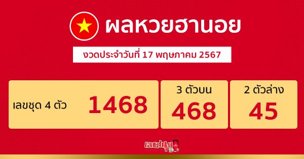 ผลหวยฮานอย 17/05/67-"Hanoi lottery results 17/05/67"