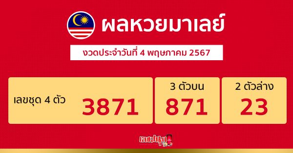 ผลหวยมาเลย์ 4/05/67-"Malaysian lottery results 4 05 67"