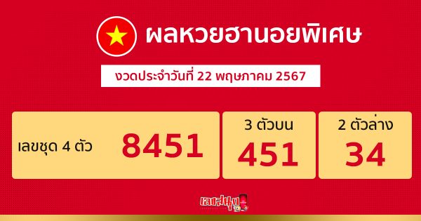 ผลหวยฮานอยพิเศษ 22/05/67 - "Special Hanoi lottery results 220567"