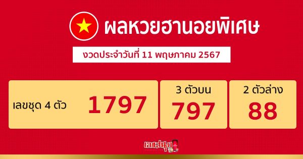 ผลหวยฮานอยพิเศษ 11/05/67-"Special Hanoi lottery results 11 05 67"