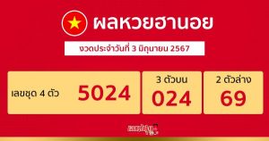 ผลหวยฮานอย 3/06/67-"Hanoi lottery results 3-06-67"