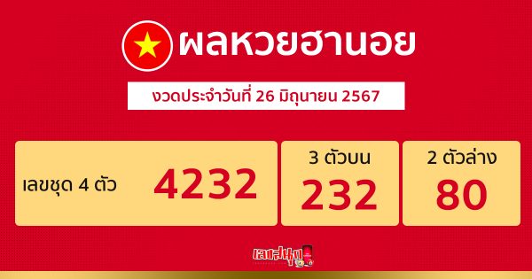 ผลหวยฮานอย 26/06/67 -"Hanoi lottery results 260667"