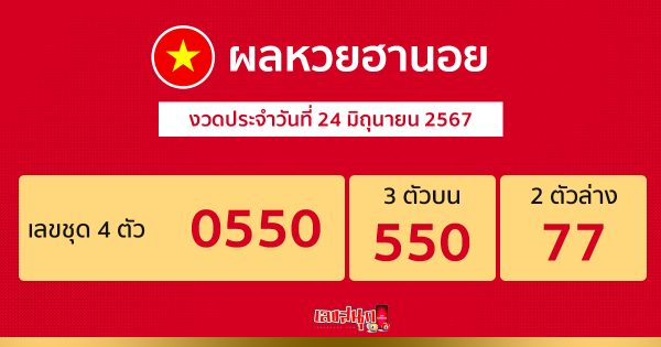 ผลหวยฮานอย 24/06/67-"Hanoi lottery results 24-6-67"