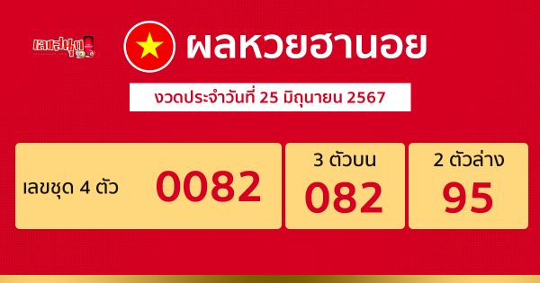 ผลหวยฮานอย 25/06/67-"Hanoi lottery results 250667"