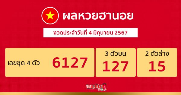 ผลหวยฮานอย 4/06/67-"Hanoi lottery results 4-6-67"