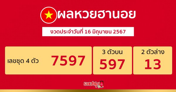 ผลหวยฮานอย 16/06/67-"Hanoi lottery results 160667"