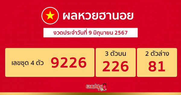 ผลหวยฮานอย 9/06/67 -"Hanoi lottery results 9-06-67"