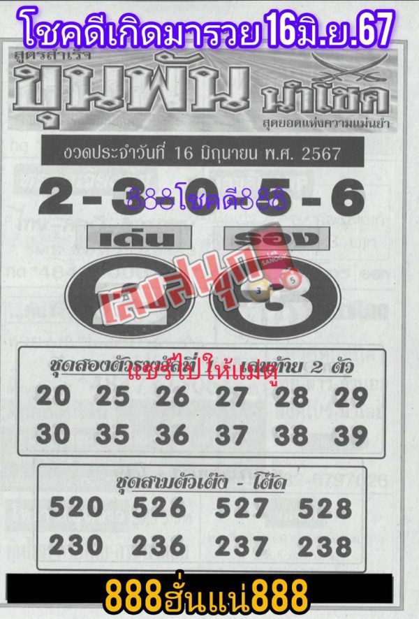 เลขขุนพันนำโชค 16 6 67-"Lucky number"