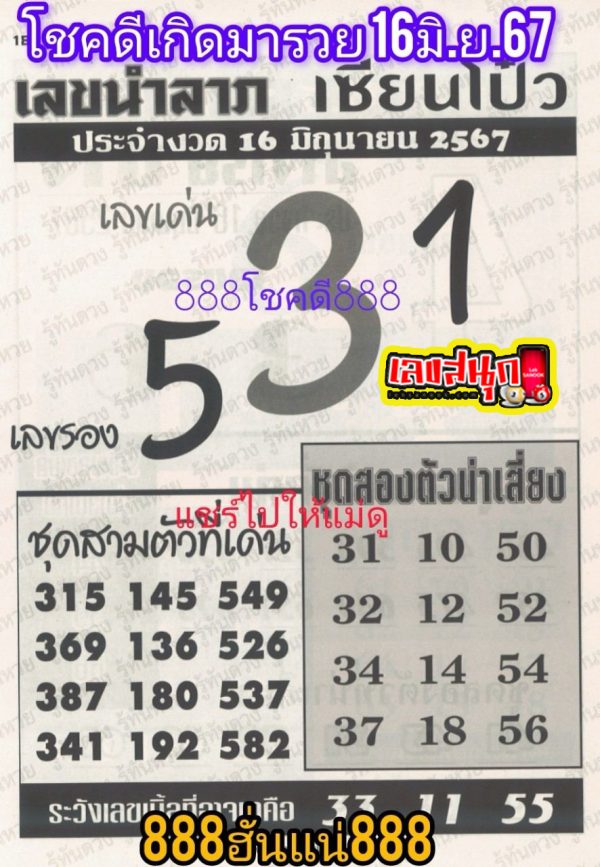 เลขเซียนโป๋ว 16 6 67 -"Sian Bo's number 16 6 67"