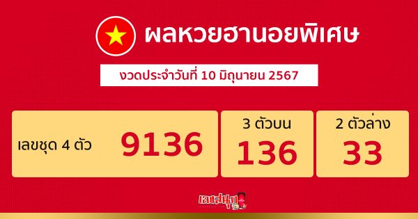 ผลหวยฮานอยพิเศษ 10/06/67 - "Special Hanoi lottery results 10.06.67"