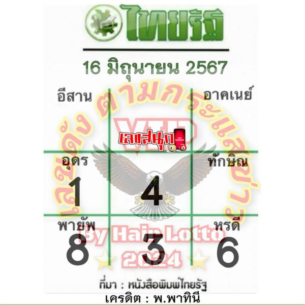 หวยไทยรัฐ 16 6 67-"Thairath lottery 16 6 67"
