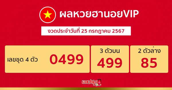 ผลหวยฮานอยVIP 25/07/67 - "Hanoi VIP lottery results 25.07.67"