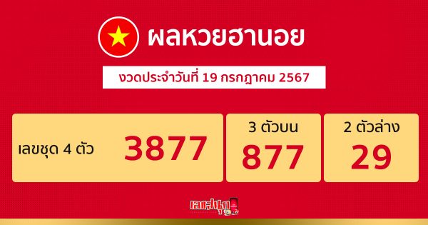 ผลหวยฮานอย 19/07/67-"Hanoi lottery results 19 07 67"