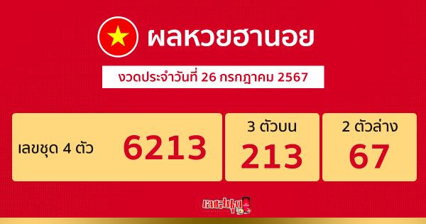 ผลหวยฮานอย 26/07/67-"Hanoi lottery results 26-7-67"