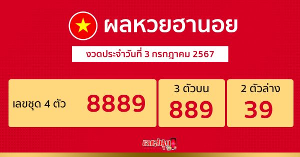 ผลหวยฮานอย 3/07/67 -"Hanoi lottery results 3/07/67"