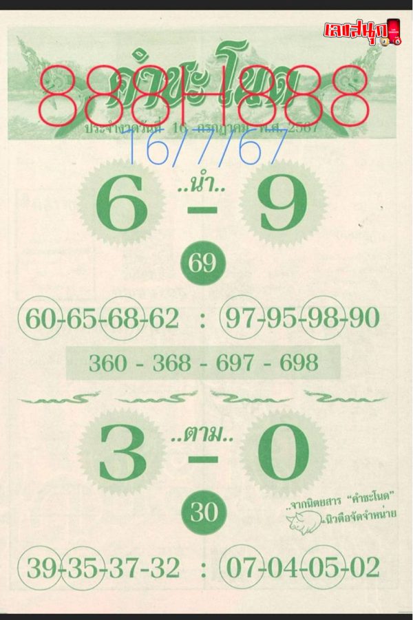 เลขคำชะโนด 16 7 67-"Khamchanot number 16 7 67"