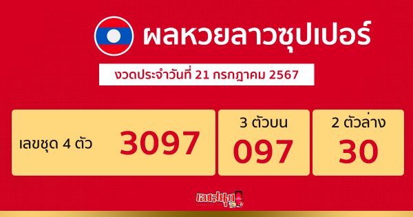 ผลหวยลาวซุปเปอร์ 21/07/67 - "Lao Super Lottery results 21.07.67"