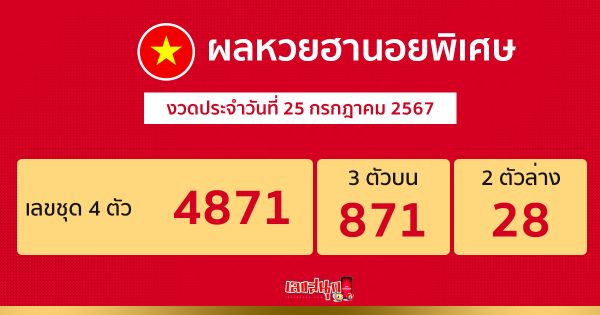 ผลหวยฮานอยพิเศษ 25/07/67 - "Special Hanoi lottery results 25.07.67"