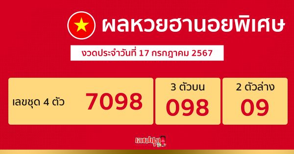 ผลหวยฮานอยพิเศษ 17/07/67-"Special Hanoi lottery results 17-07-67"