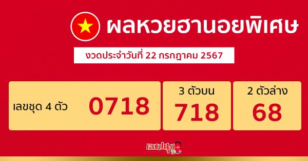 ผลหวยฮานอยพิเศษ 22/07/67-"Special Hanoi lottery results 22/07/67"