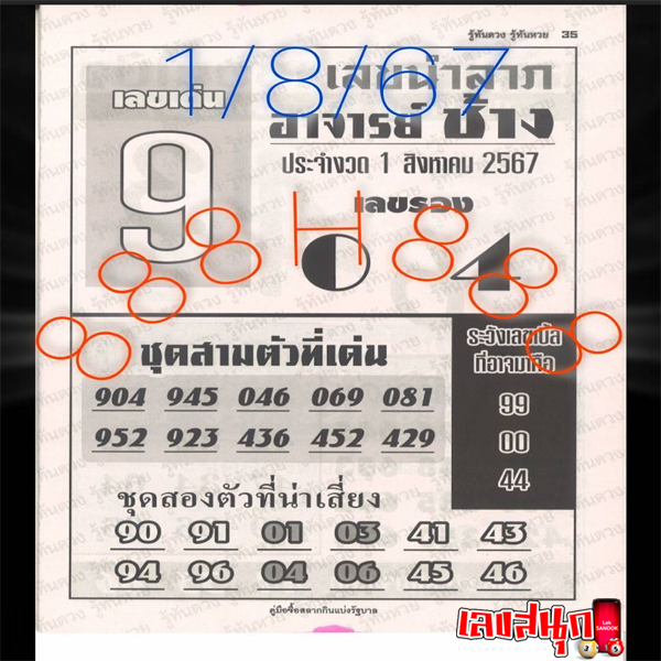 เลขอาจารย์ช้าง 1 8 67-"Master Chang's number 1 8 67"