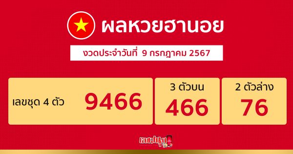ผลหวยฮานอย 9/07/67 -" hanoi-lottery-results-9-07-67"