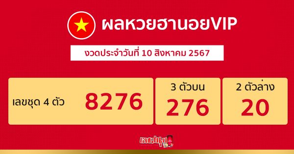 ผลหวยฮานอยVIP 10/08/67 - "Hanoi VIP lottery results 10.08.67"