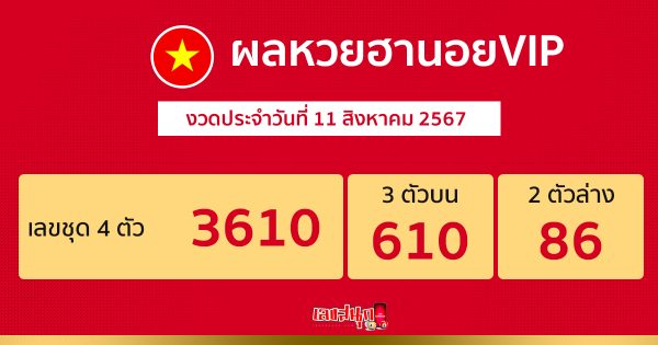 ผลหวยฮานอยVIP 11/08/67 -"Hanoi VIP lottery results 11/08/67"
