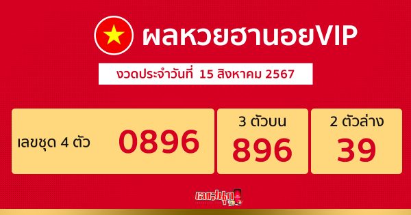 ผลหวยฮานอยVIP 15/08/67 -" Hanoi VIP lottery results 15 08- 67"