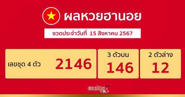 ผลหวยฮานอย 15/08/67 - "Hanoi lottery results today 15-08-67"