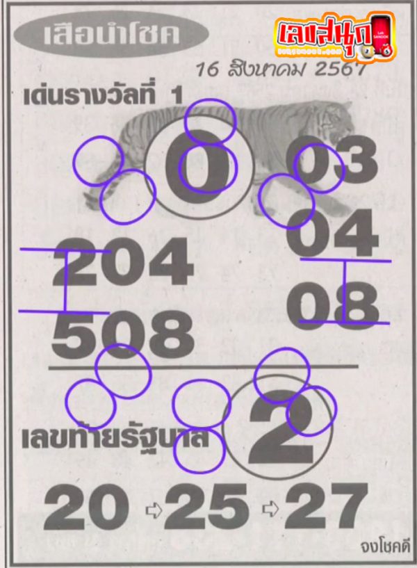 เลขเสือนำโชค 16 8 67 -"Lucky tiger number 16 8 67"