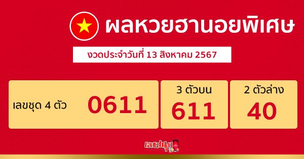 ผลหวยฮานอยพิเศษ 13/08/67 -"Special Hanoi lottery results 13/08/67"